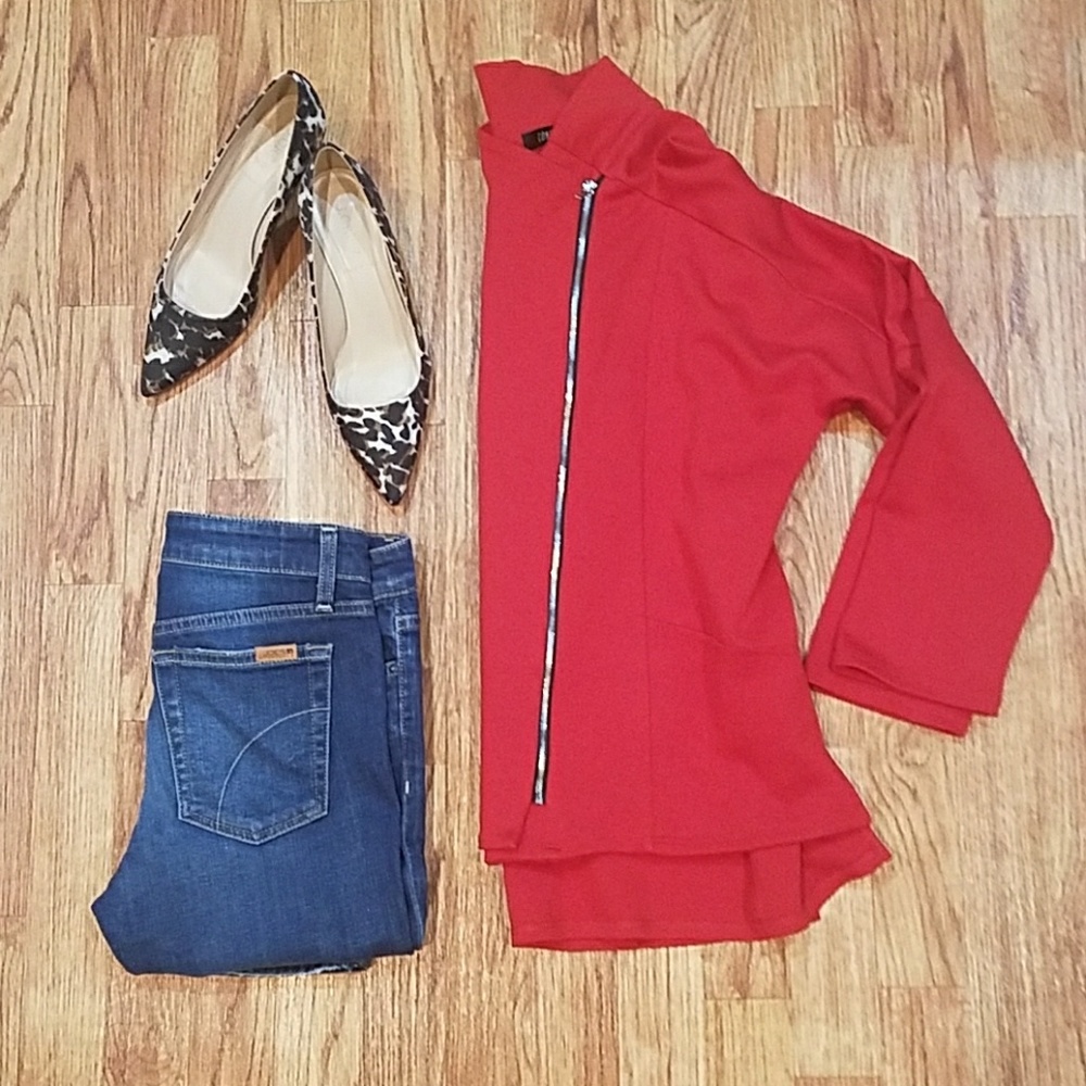 Comfy USA Oversized Red Moto Jacket Hi-low